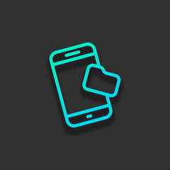 Poster - Mobile phone and folred, file explorer, outline design. Colorful logo concept with soft shadow on dark background. Icon color of azure ocean