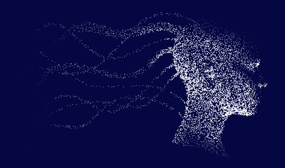 Aufkleber - Silhouette of a human profile with wires going outside the head like the neural networks, axons and dendrites. The subject of mind, mental powers and Artificial intelligence.