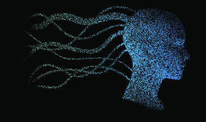 Aufkleber - Silhouette of a human profile with wires going outside the head like the neural networks, axons and dendrites. The subject of mind, mental powers and Artificial intelligence.