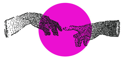 Poster - The Creation of Adam. Vector hand drawn dotwork illustration in postmodern vaporwave style. Fashion print for t-shirt or cover.