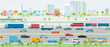 Autobahn, Verkehrswesen mit Autos und Eisenbahn Vektor Illustration