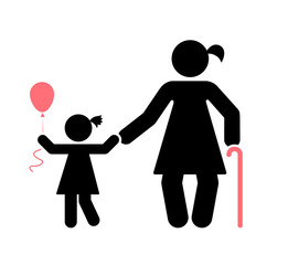 pictogram that represents the grandmother and granddaughter. different stages of human life.