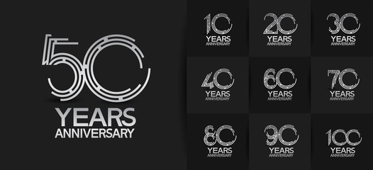 Wall Mural - Anniversary logotype set with silver color. vector design for celebration purpose, greeting, invitation card	premium edition.