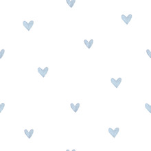 Blue Heart Seamless Pattern. Watercolor Hearts. Packaging Design For Gift Boxes, Textile, Print, Fabric, Wallpaper.