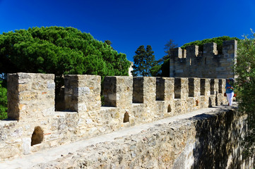 Wall Mural - Walls of historic fortress Sao Jorge in lisbon, Portugal, Europe