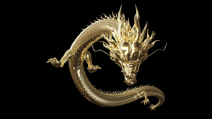 Wall Mural - full body gold dragon in smart pose with 3d rendering include alpha path.