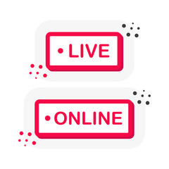 Poster - Flat label with LIVE and ONLINE speech bubble. 3D label for business, marketing and advertising on white background. Vector