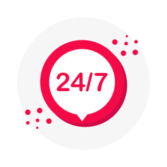 Poster - 24/7 service sign of 3D style on white background. Red icon. Vector.