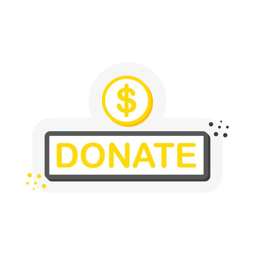 Flat label with DONATE speech bubble. 3D label for business, marketing and advertising on white background. Vector