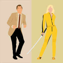 Main Character From Once Upon A Time. In Hollywood And Kill Bill In Full-body Vectors.