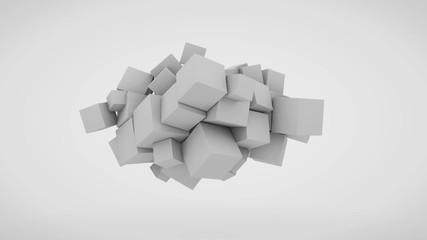Poster - 3d animation of an abstract array of many cubes of different sizes on a white background. cubes appe