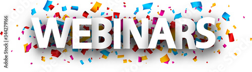 Photographie Capital letters webinars paper sign over confetti background.