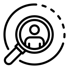 Poster - Person under magnifier icon. Outline person under magnifier vector icon for web design isolated on white background