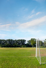 american soccer, European football, feild with net and green grass