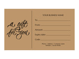 Fototapeta Młodzieżowe - A gift for you - modern gift card template with calligraphic inscription. Voucher or gift card design on craft paper for shops, beauty salon, barbershop, spa. Vector typography.