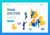 Fototapeta Kosmos - Isometric the success of teamwork, the joy of the boss and employees, the winner. Landing page concepts and web design