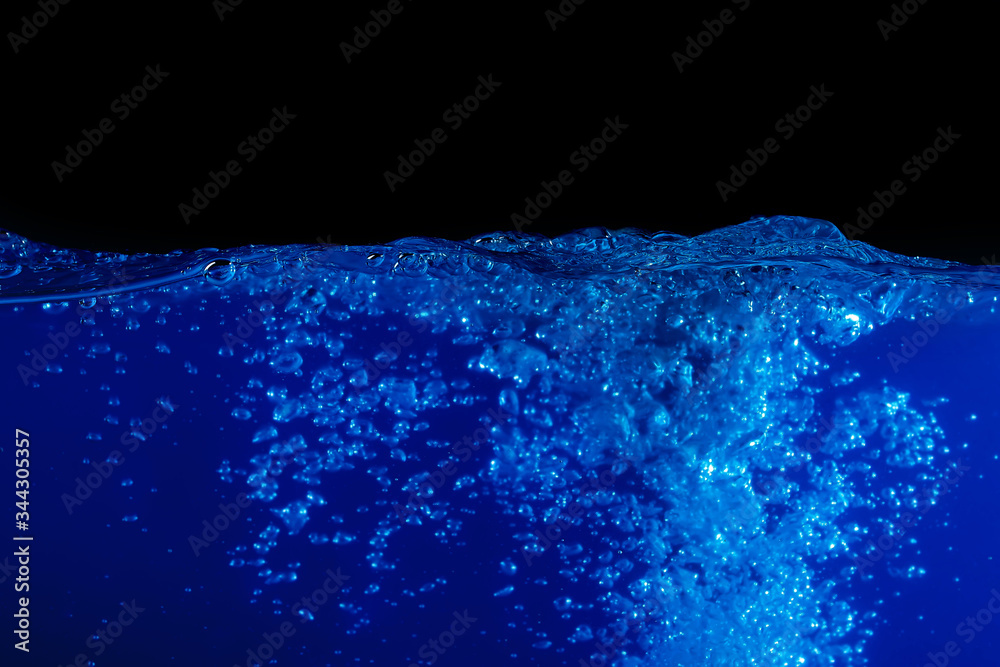Beautiful blue water wave with splash and bubbles surface isolated on ...