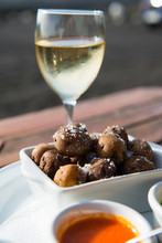 Directly Above Shot Of Canarian Wrinkly Potatoes With Wineglass