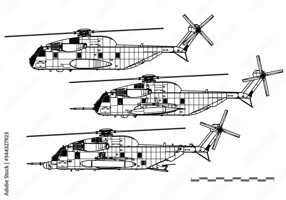 Vetor Sikorsky CH-53 Sea Stallion. Vector drawing of heavy-lift