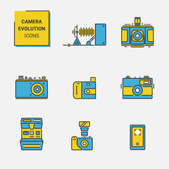 Wall Mural - Colored outline camera icons