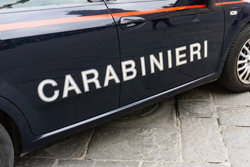 Carabinieri sign on a Italian police car in Florence, Tuscany, Italy, Europe