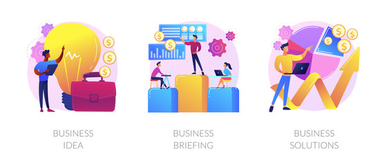 Poster - Successful development icons set. Innovative project, team building, analytical software. Business idea, business briefing, business solutions metaphors. Vector isolated concept metaphor illustrations