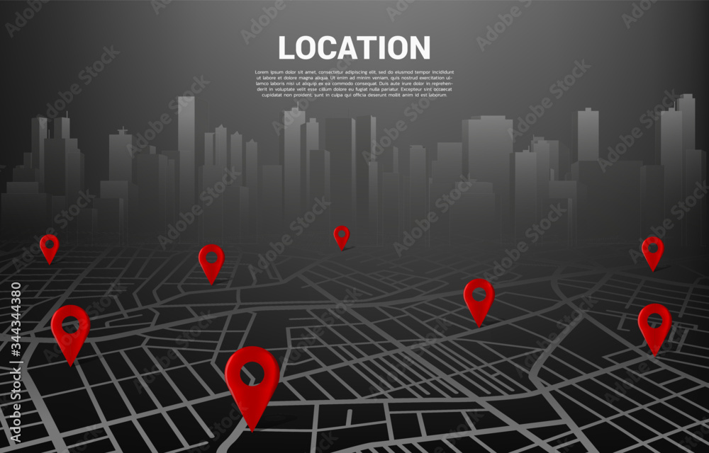 3D location pin marker on city road map. Concept for GPS navigation ...