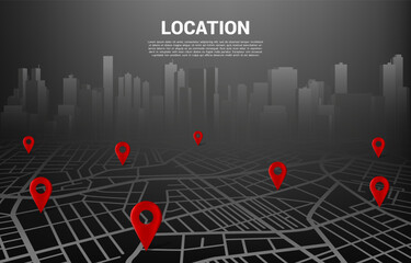 3D location pin marker on city road map. Concept for GPS navigation system infographic