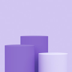 3d purple violet and white cylinder podium minimal studio background. Abstract 3d geometric shape object illustration render. Display for cosmetic perfume fashion product.