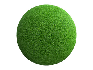 fantasy globe planet with green grass isolated on white, surreal float sphere grass 360 paradise con