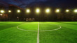 empty soccer field with spot light at night, green football court for futsal training                      
