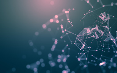 Abstract background. Molecules technology with polygonal shapes, connecting dots and lines. Connection structure. Big data visualization.