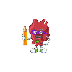 Poster - Heart student cartoon character studying with pencil