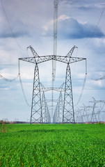 High voltage electric tower on morning time. sky background. Power Tower