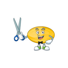 Poster - Cute Barber oil capsule cartoon character style with scissor