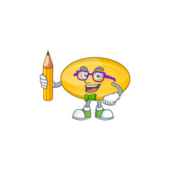 Wall Mural - Oil capsule student cartoon character studying with pencil