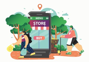 Wall Mural - Online grocery store, vector flat style design illustration