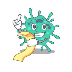 Sticker - Shigella boydii mascot character design with a menu on his hand