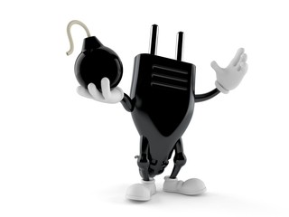 Wall Mural - Electric plug character holding bomb