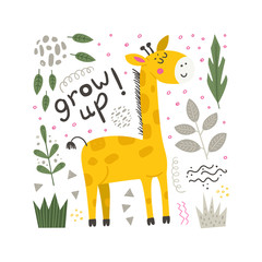 Sticker - Vector poster with cute Giraffe.