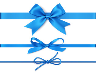 Wall Mural - set of decorative blue bows with horizontal ribbons isolated on white. vector illustration
