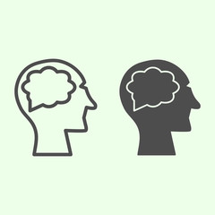 Poster - Man’s brain line and solid icon. Human head thinking a new idea outline style pictogram on white background. Science and health signs for mobile concept and web design. Vector graphics.