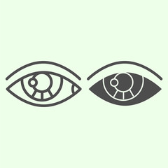 Poster - human eye line and solid icon. detailed human eyeball organ outline style pictogram on white backgro