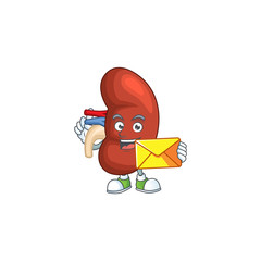 Sticker - Cute face right human kidney mascot design bring brown envelope