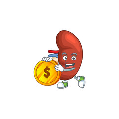 Sticker - Right human kidney rich cartoon character have big gold coin