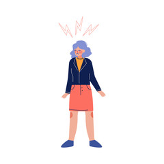 Poster - Unhappy Young Woman with Lightning over Her Head, Depression, Stress, Fear Vector Illustration