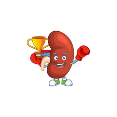 Poster - Proudly face of boxing winner right human kidney presented in cartoon character design