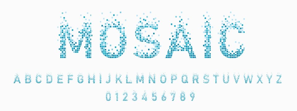  Pixel font and numbers design.Vector illustration