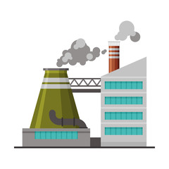 Canvas Print - Power Plant, Industrial Factory Building with Smoking Chimneys Flat Vector Illustration