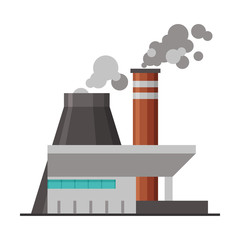 Sticker - Power Plant, Industrial Factory Building or Thermal Station with Polluting Smoke, Flat Vector Illustration